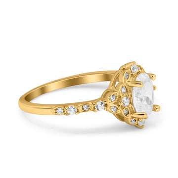 Oval Engagement Ring Accent Vintage Yellow Tone, Simulated Cubic Zirconia 925 Sterling Silver